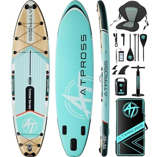 11'6"x35" Inflatable Stand Up Paddle Board 450LBS Weight Capacity Extra Wide Non-Slip Stable Deck Adult SUP with Kayak Seat, Premium Accessories Kit & Backpack – for Yoga, Fishing, Surf Blue