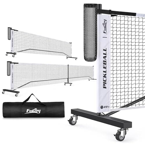 Pickleball Net with Wheels, Portable 2-in-1 Pickle Ball Net with Ball Collector,22FT Regulation Size & 11FT Half Court Size, Carry Bag, Steady Metal Frame for Outdoor Indoor Driveway (Black&White)