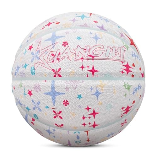 Kuangmi White Cross Star Basketball, Premium Design Printed Outdoor & Indoor Basketball, Official Size 7,29.5”