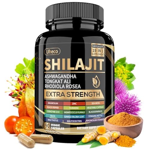 Uheco Shilajit Capsules, 19-in-1 Supplement with Sea Moss, Ashwagandha, Tongkat Ali & Fulvic Acid, Natural Mineral Wellness Supplement, Gluten Free, Non-GMO, 90 Capsules