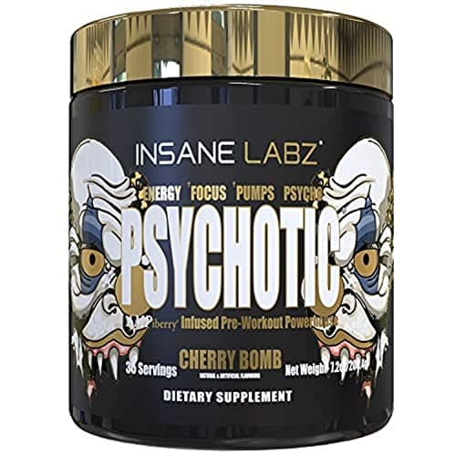 Insane Labz Psychotic Gold, High Stimulant Pre Workout Powder, Extreme Lasting Energy Focus, Pumps and Endurance with Beta Alanine, DMAE Bitartrate, NO Booster (35 Servings, Cherry Bomb)