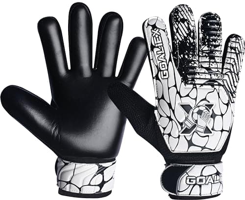 Soccer Goalie Gloves, Football Goalkeeper Gloves for Kids Boys Youth Children Double Wrist Along 4mm Super Grip Palm (Black/White, Size 3 Suitable for 5-6 Years)