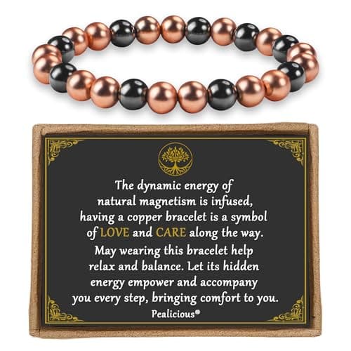 PEALICIOUS Copper Bracelet for Women and Men, 8MM Copper Magnetic Bracelet with 3500 Gauss Magnet Beads as Rakhi Gift for Sister, Cooper Hematite Jewelry Pulsera De Cobre para Mujer for Parents