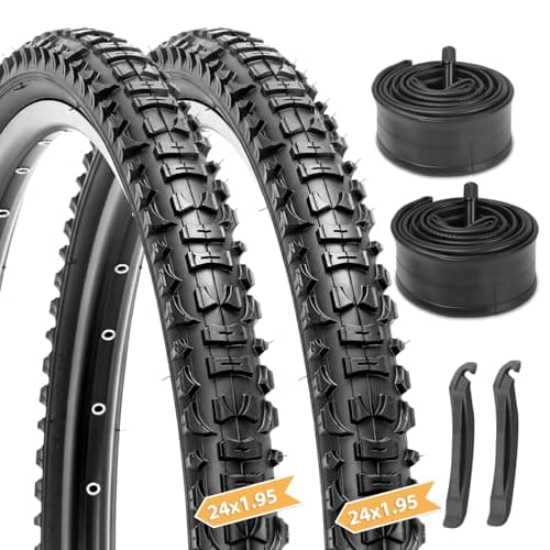 2-Pack Mountain Bike Tires Set: Hycline 24x1.95 Inch (54-507 mm) Folding Replacement Puncture Resistant High-Density Bicycle Tires and Pair Inner Tubes with Tire Levers for MTB Off-Road Bike
