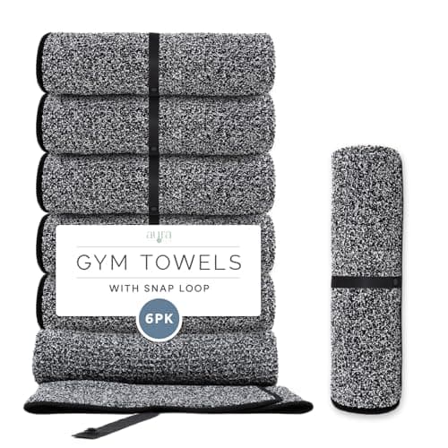 S&T INC. Microfiber Gym Towels with Snappable Hang Loop, Quick-Dry Workout, Yoga & Sports Towels, Soft Absorbent Towels for Gym, Travel & Home, 16 x 27 Inches, 6 Pack