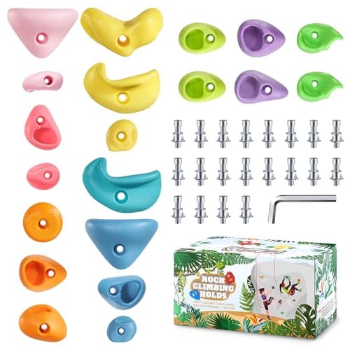 TOPNEW 20PC Kids Climbing Holds, Climbing Rocks for Play Set, Swingset - Adult Rock Wall Holds with Mounting Hardware for Indoor Outdoor Climbing Wall, Pastel Color
