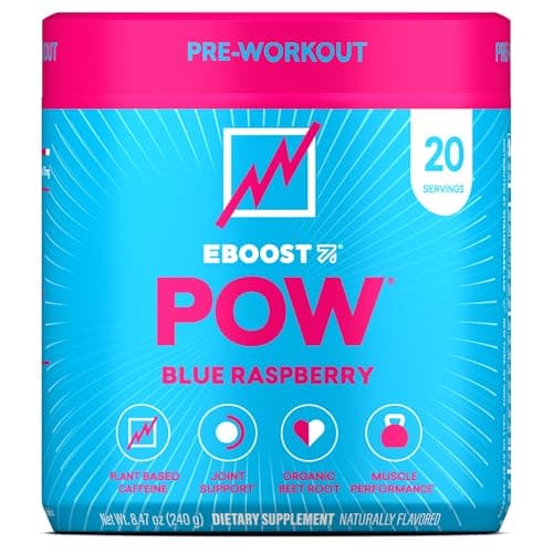 EBOOST POW Natural Pre Workout Powder – 20 Servings - Blue Raspberry - A PreWorkout Supplement for Performance, Joint Mobility Support, Energy - Men and Women - Non-GMO, Gluten-Free, No Creatine