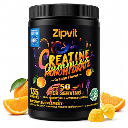 Creatine Monohydrate Gummies, NSF Certified Creatine Gummy, 5g Dose for Men & Women to Support Muscle, Strength, Recovery, Cognitive Health & Memory, Orange Flavor, 135 Gummies