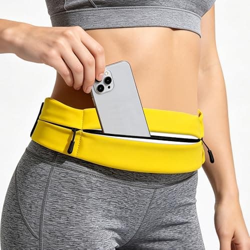 Running Belt for Men Women, Water-resistant Fanny Pack with 3 Zipper Pockets & Reflective Safety Strips, Adjustable Waist Pack Jogging Pouch for Phone, Keys & Essentials (Yellow, Large)