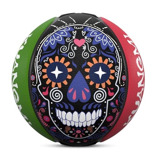 Kuangmi Skull Street Basketball, Men's Official Size 7 29.5", Made for Outdoor & Indoor Basketball Games, Green & Red