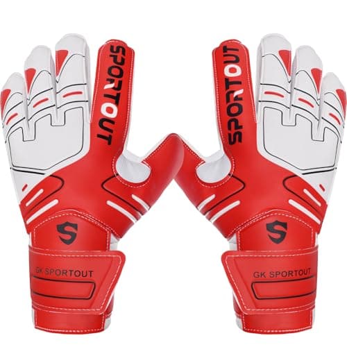 Sportout Youth&Adult Goalie Goalkeeper Gloves,Strong Grip for The Toughest Saves, with Finger Spines to Give Splendid Protection to Prevent Injuries,3 Colors (Red2, 8)