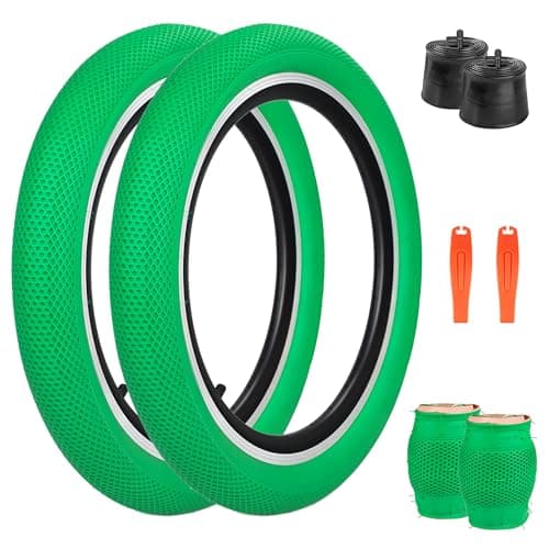 FOMAS 20 inch Kids Bike Tire Colorful Anti-Slip Tire 20 x 2.4 inch Foldable Replacement All Terrain Tire with Levers for Kids Bicycle BMX Mountain Bike Folding Bike Multiple Colors