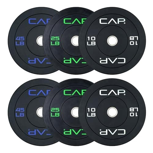 CAP 160 lb Economy Olympic Bumper Plate Set, 2-Inch Olympic Plates, Medium Bounce Rubber Weight Plates with Steel Hub for Weightlifting, Strength Training & Home Gym Workouts