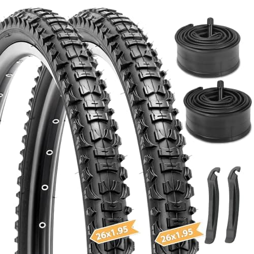 2-Pack Mountain Bike Tires Set: Hycline 26x1.95 Inch (54-559 mm) Folding Replacement Puncture Resistant High-Density Bicycle Tires and Pair Inner Tubes with Tire Levers for MTB Off-Road Bike
