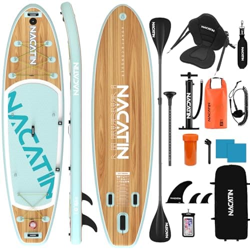 NACATIN Inflatable Stand Up Paddle Board for All Skill Levels, 10'6'' SUP Board for Adults with Non-Slip Deck, Full SUP Accessories & Kayak Seat, Great Stability for Lake, Ocean, Yoga & Fishing