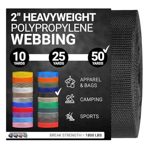 Strapworks Heavyweight Polypropylene Webbing - Heavy Duty Poly Strapping for Outdoor DIY Gear Repair, 2 Inch x 50 Yards - Black
