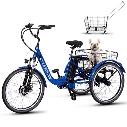 LUXECYCLES 24" Electric Trike,Electric Tricycle for Adults, 350W(Peak 500W) 7 Speeds 3 Wheel Electric Bikes with 48V 13Ah Removable Battery & Removable Large Basket/UL 2272 Certified