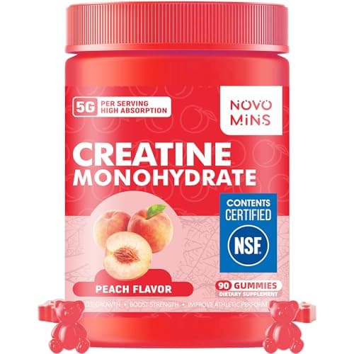 novomins Creatine Monohydrate Gummies for Men & Women, Chewables Creatine Monohydrate for Muscle Strength, Muscle Builder, Energy Boost, Pre-Workout Supplement-90 Peach