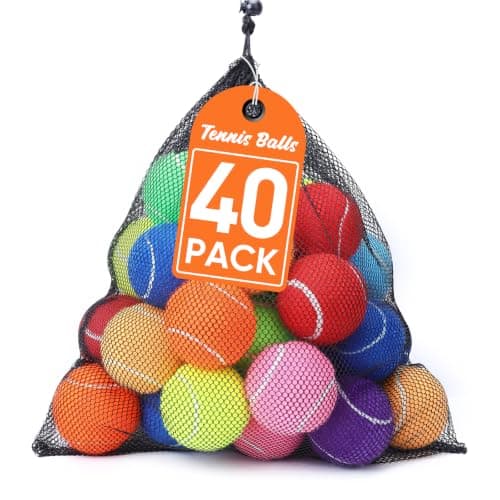 Treeroot 40 Pack Tennis Balls for Dogs,2.55 inches Training Tennis Balls,Colorful Fetch Dog Toys Balls with Mesh Bag,High Elasticity Practice Tennis for Beginner, Durable and Non-Toxic