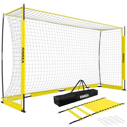 RINREA Portable Soccer Goal, Collapsible Soccer Goal Net Metal Base, Quick Setup Soccer Training Equipment with 1 Carry Bag, 1 Agility Ladder, 4 Ground Nails