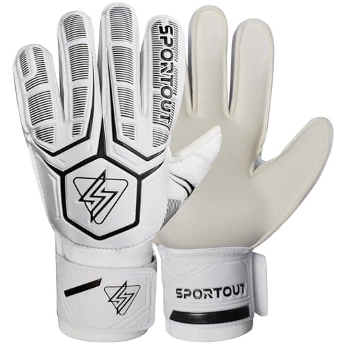 Sportout Goalie Gloves, Goalkeeper Gloves with Finger Protection, Breathable Soccer Goalie Gloves, 4mm Latex, for Kids Youth and Adult(White,8)