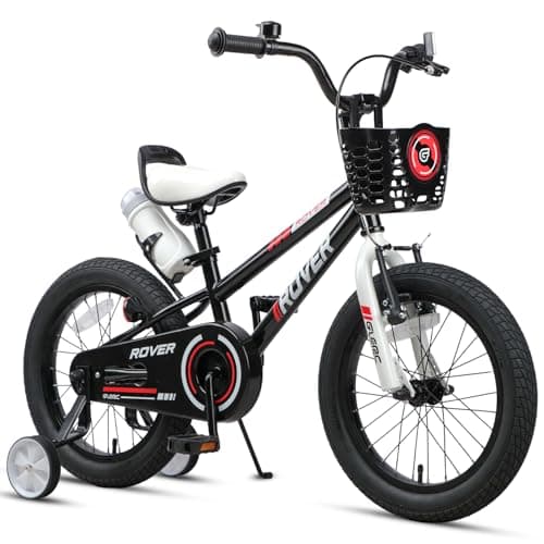 Glerc Rover Kids Bike, 16 Inch Boys Bike for 4-7 Years Old Children, Kids Bicycle with Water Bottle & Basket & Training Wheels, Black