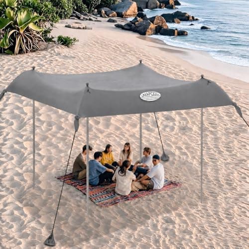 UMARDOO Family Beach Tent Canopy Sun Shade Portable, Large Compact Beach Sun Shelter Easy Setup with Packable Bag for Outdoor Travel (Gray, 12X12 FT.)