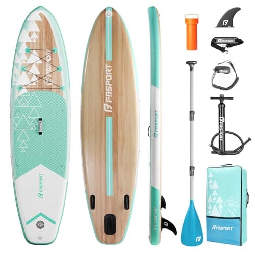 FBSPORT 11' Premium Stand Up Paddle Board, Yoga Board with SUP Accessories & Carry Bag | Wide Stance, Surf Control, Non-Slip Deck, Leash, Paddle and Pump for Youth & Adult (Light Brown)