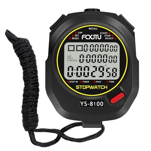FCXJTU Sports Stopwatch 100Laps Split Memory Digital Stopwatch Referee Stop Watch Timer Calendar Alarm with 3-Row Extra Large Screen Water Resistant Includes Battery for Running Coaches (100 Split)