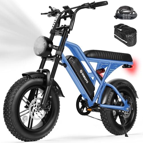 ESKUTE Electric Bike for Adults – 1500W Peak Motor, 48V 13Ah Battery, 20+MPH, Dual Suspension, 16"x4.0" Fat Tire E-Moped, 7-Speed, Up to 60 Miles, Commuter E-Bike, Blue with Acc