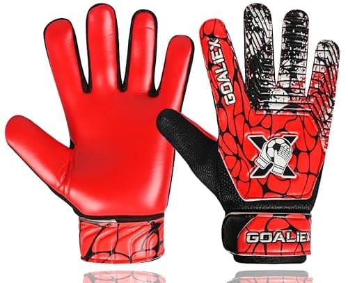 Soccer Goalie Gloves, Football Goalkeeper Gloves for Kids Boys Youth Children Double Wrist Along 4mm Super Grip Palm (Red/Black, Size 3 Suitable for 5-6 Years)