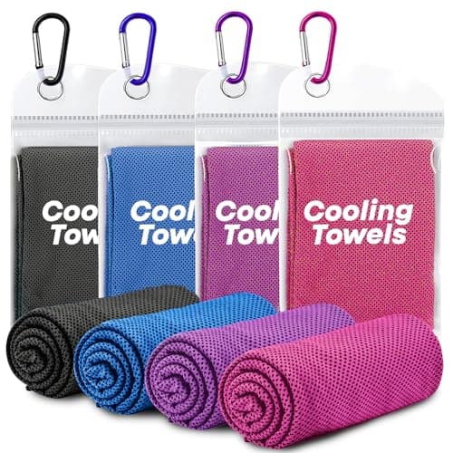 RUENVUE 4 Pack Cooling Towels (40"x 12"), Soft Breathable Gym Towels, Outdoors Ice Towel for Neck and Face, Camp Essentials Microfiber Sweat Towels for Gym, Run, Yoga, Workout, Travel, Climb