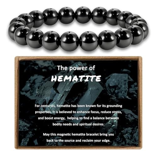PEALICIOUS Hematite Bracelet for Men, 10MM Magnetic Bracelet with Natural Hematite Beads as Father Day Gifts, Black Magnet Jewelry with Energy Stone for Balance Power Inspirational Gift