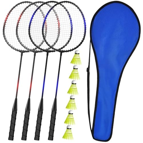 KH Badminton Rackets Set of 4,Beach Lawn Backyard Game Outdoor Sports,4 Racquets,6 Shuttlecocks & a Carry Bag Included
