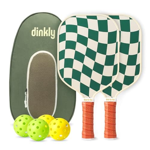 Dinkly Pickleball Paddles Set of 2 - USAPA Approved Graphite/Fiberglass Pickleball Racket, 2 Pickleball Rackets, 4 Balls and 1 Portable Carry Bag, Pickle Ball Set for Men Women, Wave Check