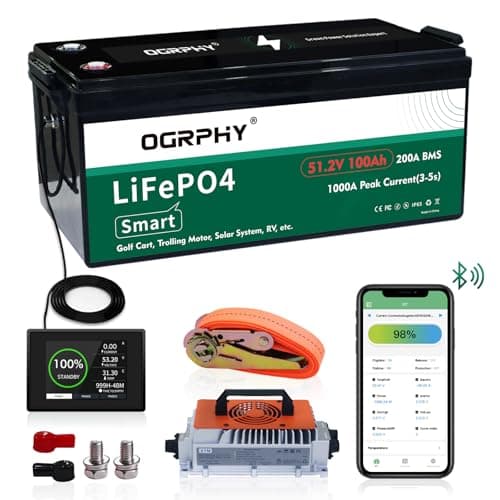48V Lithium Golf Cart Battery Conversion Kit,with Touch Monitor and Charger,200A BMS(1000A Peak Current,10.24kW Output),4000+ Cycles 48V Lifepo4 Battery Perfect for Golf Carts,Trolling Motor(100AH)