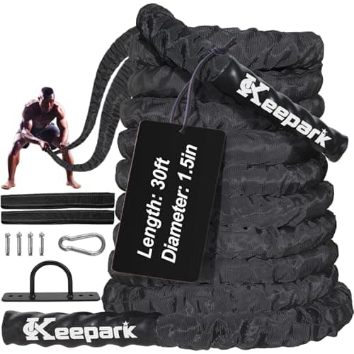 Battle Ropes for Home Gym Exercise: 1.5 Inch Diameter 30FT Length Workout Exercise Rope Training Ropes with Protective Sleeve, Heavy Battle Rope for Workout Exercise Fitness & Strength Training