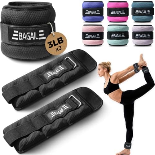 BAGAIL Ankle Wrist Weights for Women & Men, Set of 2 (3 lb Each, 6 lbs Total), Wearable Leg Arm Weights with Sleek Design & Secure Fit for Walking, Running, Pilates, Home Fitness - 3lb x 2, Black