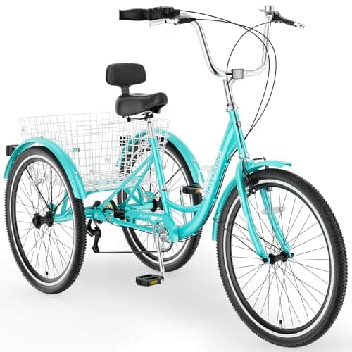 MOONCOOL Adult Tricycles 3 Wheel 7 Speed Trikes, 20/24/26 inch Adult Trikes 3 Wheeled Bike with Basket for Seniors, Women, Men