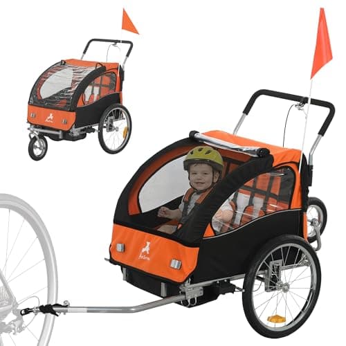 Aosom Elite 360 Swivel Bike Trailer for Kids Double Child Two-Wheel Bicycle Cargo Trailer with 2 Security Harnesses, Orange