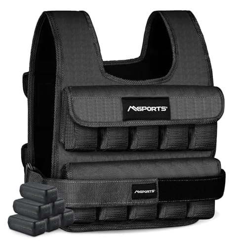 MSPORTS Premium Weighted Vest for Women & Men – Adjustable 11–65 lb, Running Vest, Walking Weighted Vest, Tactical Style Training Vest for CrossFit, Strength, Cardio & Home Workouts (Black, 35 lb)