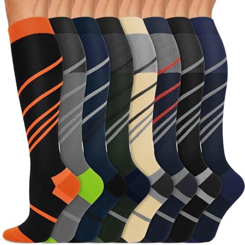 Iseasoo Copper Compression Socks 15-20 mmHg for Men & Women 8 Pairs – Circulation Support for Nurses, Travel, Running, Hiking, Soccer(L/XL)