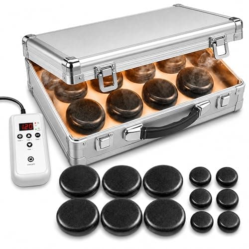 SereneLife Hot Stone Massage Kit Portable Heated Rock Therapy System with Digital Temperature Controller, Includes 12 Massaging Stones, Quick Setup: All-in-One Portable Kit