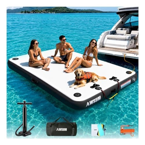 AWSUM Inflatable Floating Dock 8ft – Heavy Duty Floating Platform with Non-Slip Surface for Lake, Beach & Ocean, Inflatable Water Mat Island Raft