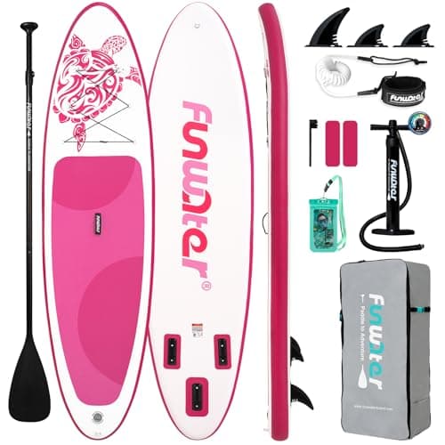 FunWater 10'6×33"×6" Inflatable Stand Up Paddle Board with Premium SUP Paddleboard Accessories,Adults & Youth for All Skill Levels, Included with Board, Paddle, Pump, Three Fins, Backpack (Pink)