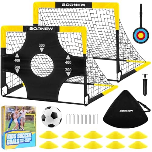 Kid Soccer Goal and Soccer Ball Targets Set - Backyard & Indoor Soccer Goal for Kids, 4X3 ft Portable Pop Up Soccer Net with Soccer Targets, Cones, Soccer Training Equipment for Ages 3-16 Year Gift