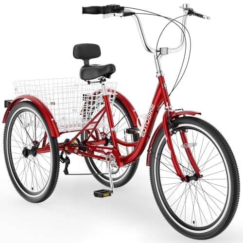 MOONCOOL Adult Tricycles 3 Wheel 7 Speed Trikes, 20/24/26 inch Adult Trikes 3 Wheeled Bike with Basket for Seniors, Women, Men