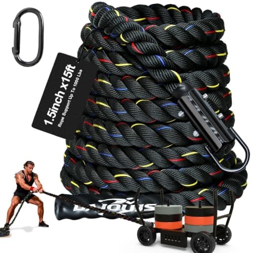 Workout Weight Sled Pull Rope - 1.5 Inch Dia. 15Ft Heavy Duty Exercise Rope for Sled Pulls, Tire Pulling, Football Training - Fitness Resistance Gym Equipment for Men & Women