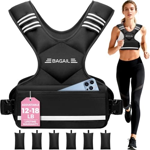 BAGAIL Adjustable Weighted Vest for Women 4-10lb, Comfortable U-Neck Rucking Vest with 6 Removable Weights, Storage Pocket and Reflective Strips for Walking, Jogging, Weight Loss & Home Workouts