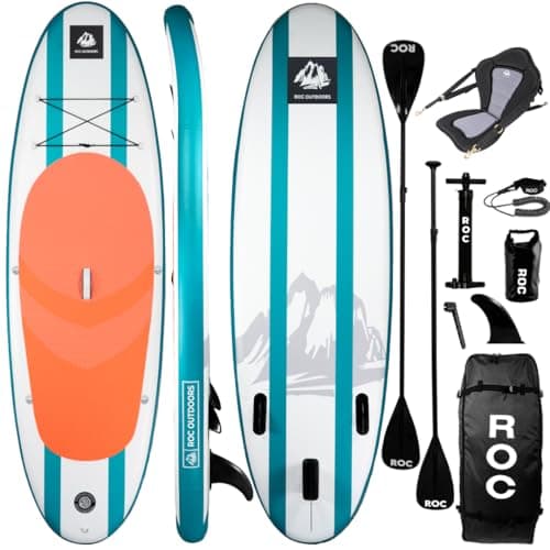 Roc Inflatable Stand Up Paddle Board 10' 6" with Premium SUP Paddle Board Accessories, Wide Stable Design, Non-Slip Comfort Deck for Youth & Adults (Coaral W/Kayak Seat)